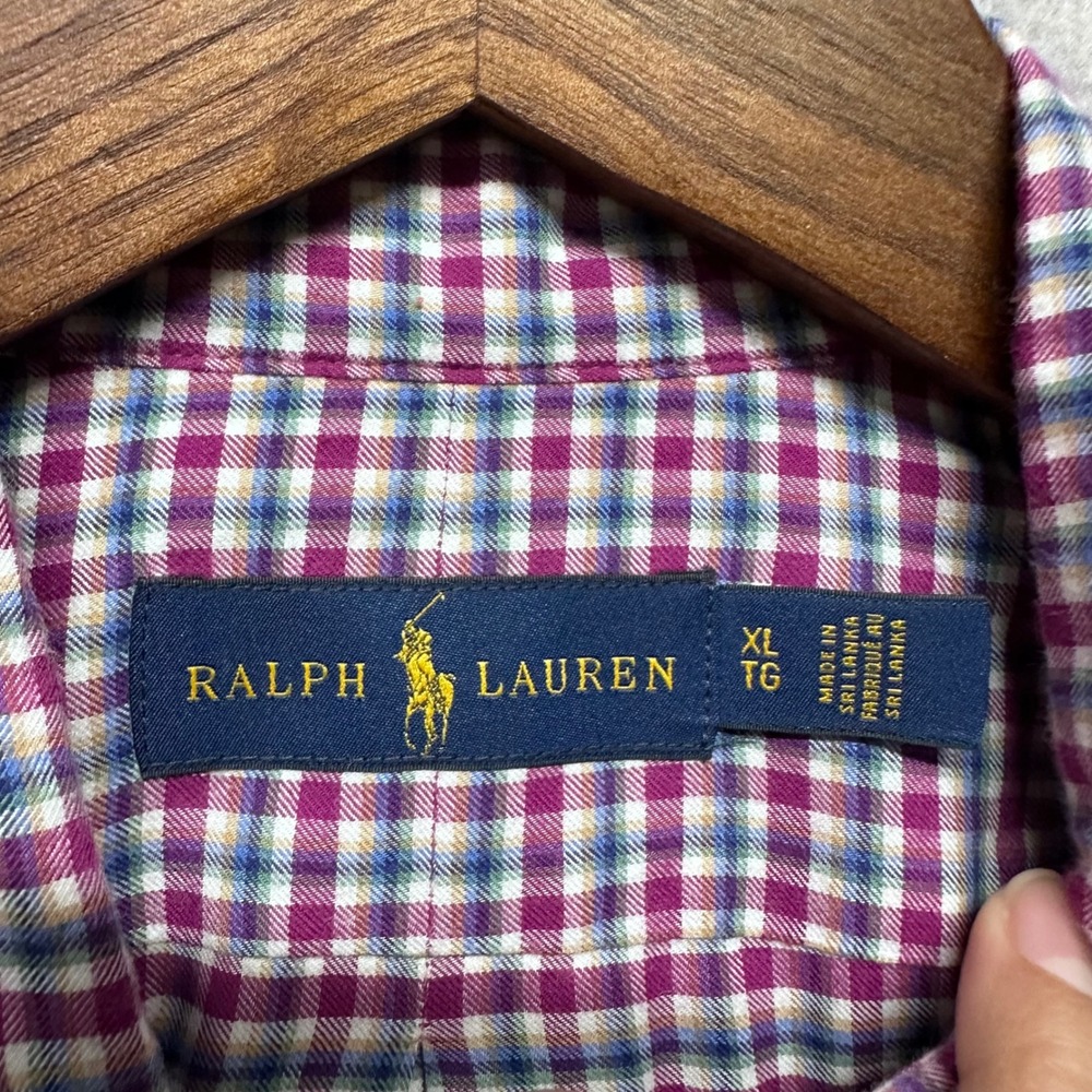 Ralph Lauren Polo Shirt Button Down Men Size XL Red Plaid Check Long Sleeve Pony - Picture 5 of 11